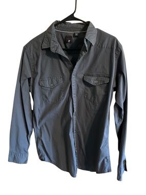 jf j.ferrar Men's Gray Casual Button-Down Shirt